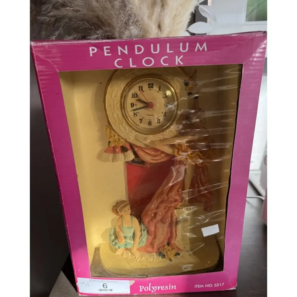New Ballerina Figurine Pendulum Clock Polyresin Decorative w Box Quartz